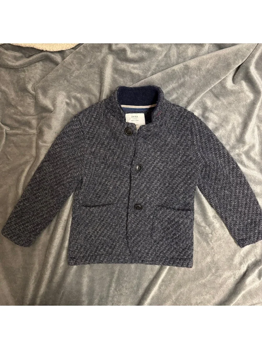 Zara Dark Gray Herringbone Button Up Coat